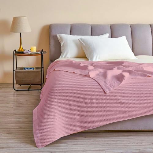 Image of Super Soft & Breathable 100% Microfiber Waffle Blanket - Throw Blanket and Quilt for Bed & Sofa Queen Size - Blush Pink