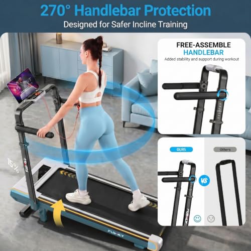 Image of FUNMILY Upgrade Walking Pad Folding Treadmill with 12% /15% Incline & Handle Bar, 3.5HP Foldable Under Desk Compact Treadmills for Home /Office /Gym, 400+lb Capacity, Shock Absorption