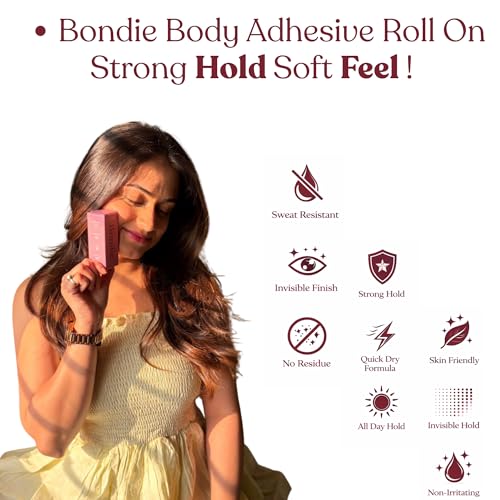Image of Bondie Liquid Body Adhesive for Clothes Fashion Tape Alternative for Low-cut Styles, Strapless Dresses and Work Blouses-Clothing Glue That Holds All Day Sweat and Dance Proof, Fast Drying-A10