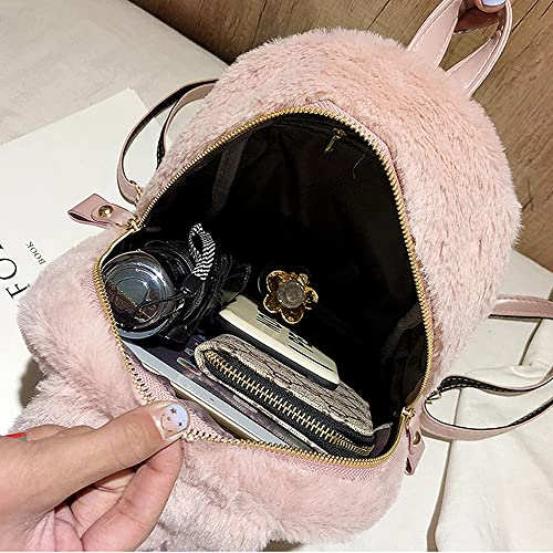 Image of Women Cute Rabbit Ears Backpack Fluffy Shoulder Bag School Bag Satchel