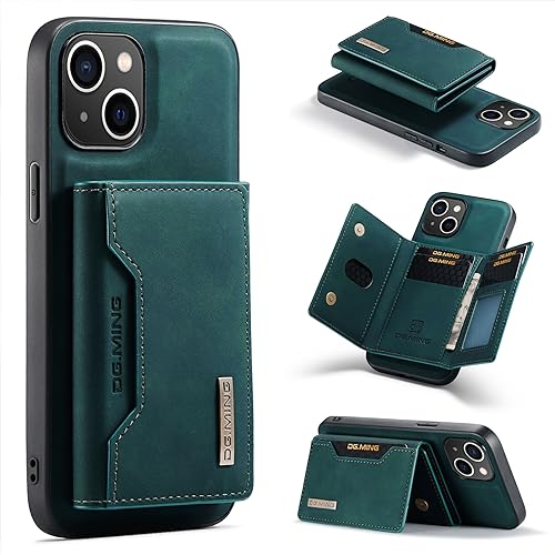 Porte-cartes magnétique amovible iPhone 16E étui portefeuille cuir bleu antichoc