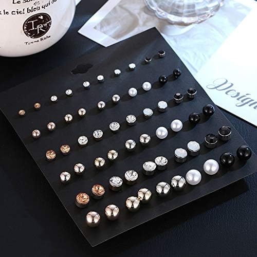 62 Pairs Simulated Pearl Earrings Set - Stud, Rhinestone Circle Ball Hypoallergenic Jewelry Gift for Women - Image 5