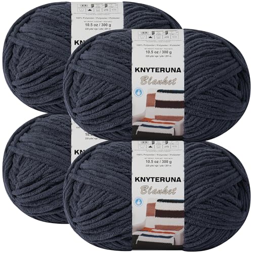 Image of #6 Super Bulky Blanket Yarn for Crocheting - 4 Skeins(Each 10.5oz /300g, 220yds /201m), Chunky Chenille Thick Plush Big Soft Yarn for Crocheting Knitting Blankets, Charcoal Grey