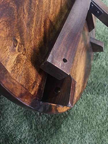Image of Solid Sheesham Wood Round Center Coffee Table for Living Room Tea Table Furniture for Home I Natural Teak Finish