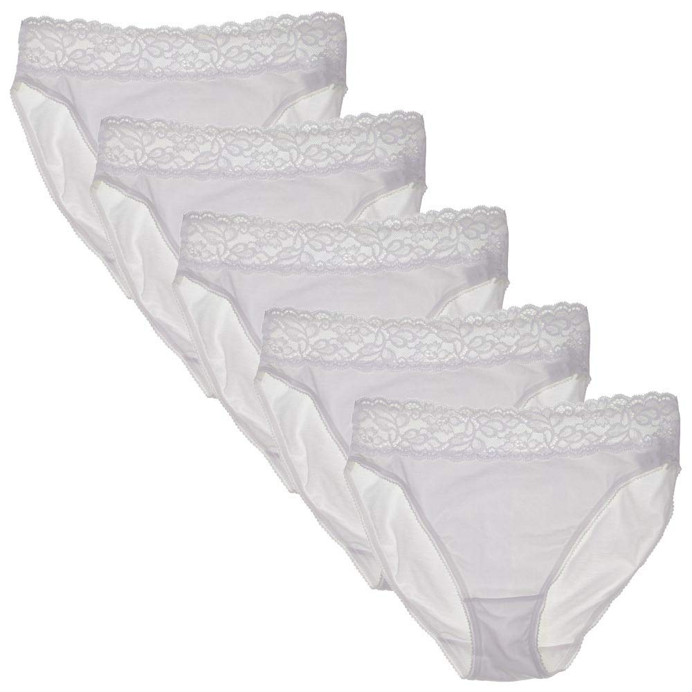 Liv Lingerie Ladies Multipack 5 Pack Cotton Rich High Legs Briefs Knickers M S L (8, White Lace)