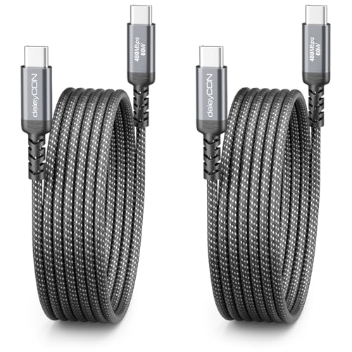 deleyCON 2x 2m Cable de Carga USB C (Carga Rápida 60 W) PD 3.0 PPS Cable USB-C a USB-C para iPhone 17 16 15 Pro Max Air Galaxy A16 A56 S25 S24 S23 Pixel iPad Pro MacBook AirPods Tablet Switch PS5
