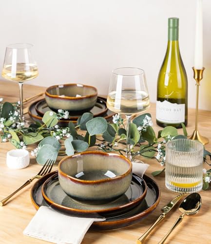 Image of TheTerra Ceramic Dinnerware Sets for 8, 24 Pieces Porcelain Lightweight Plates and Bowls Sets, Scratch Resistant Dish Set, Oven & Microwave & Dishwasher Safe, Coffee Bean