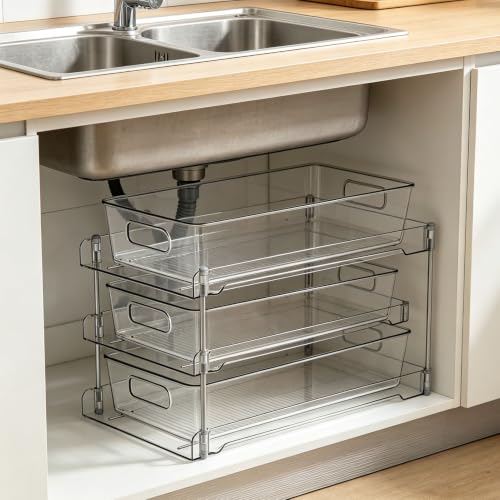 AUNMAS Organizador Bajo Fregadero con Cajones Extraíbles (3 Capas) | Diseño Acrílico Transparente para Organización de Baño y Cocina miniatura 2