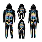 Halloween-Print-Pyjama Halloween Day Family Home Loungewear Matching Pajamas Jumpsuit Hooded Zipper Comfy Romper(Kinder,#022,9 Jahre alt)
