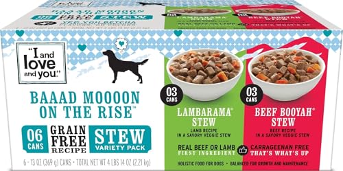 I and love and you Wet Dog Food - Baad Mooon On The Rise Variety Pack - Beef + Lamb, Grain Free, Filler Free 13oz can, 6pk