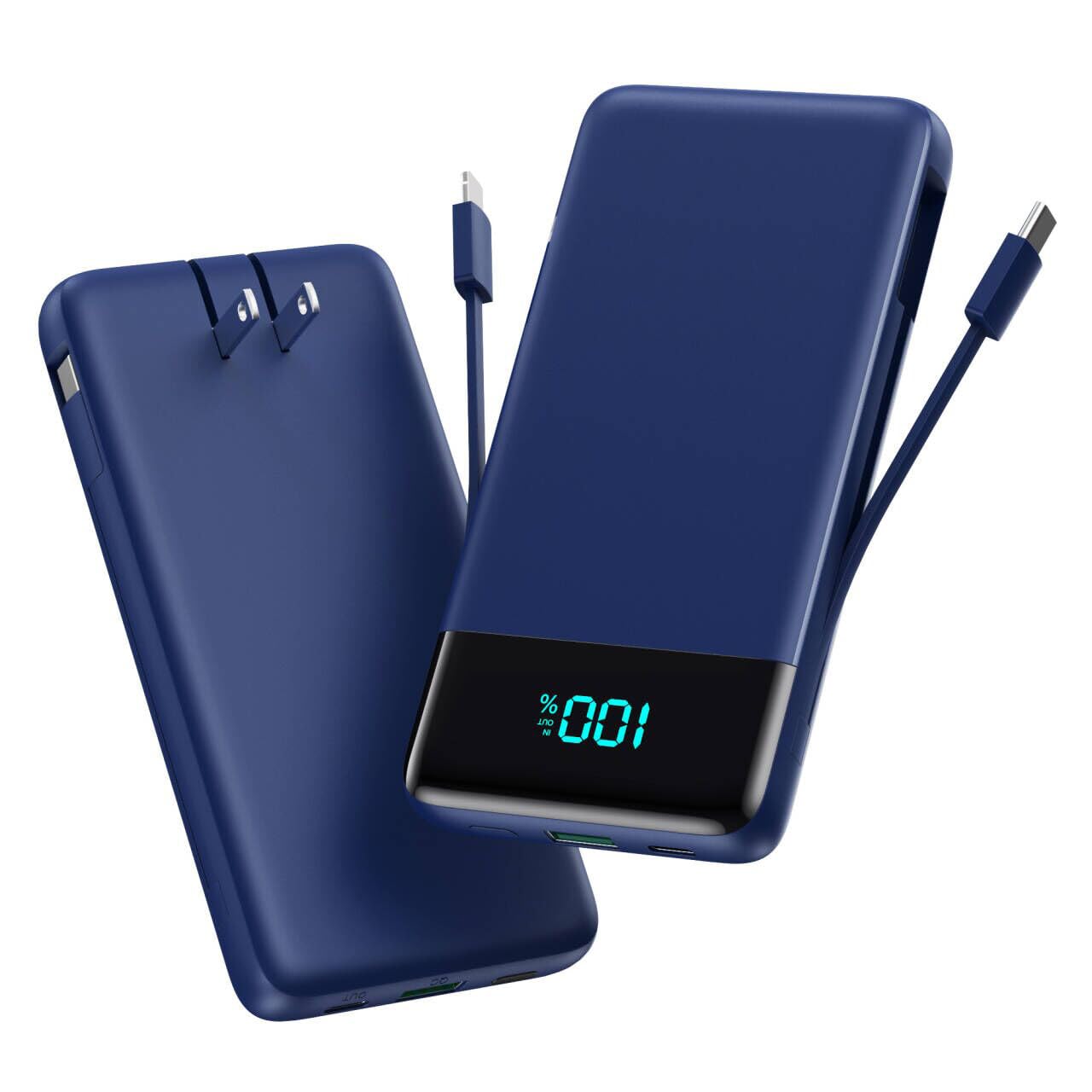 Portable Charger for iPhone,13800mAh Slim Power Bank with Built-in Cables &amp; AC Wall Plug,All in One 4 Outputs USB C Fast Charging Battery Pack Travel Essential for iPhone 17/16/15/14,Android (Blue)