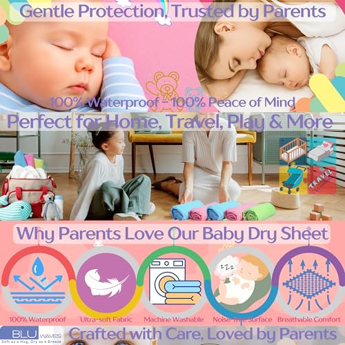 Image of Quick Drysheet for Baby - Waterproof & Extra Absorbent (Large Pack of 2) | Instadry Bed Protector Sheets | Washable Reusable Mattress Protector for New Born Babies Toddler Kids Children - Multicolor