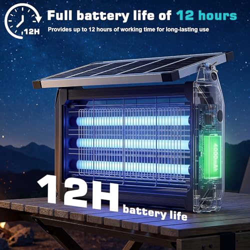 Solar Bug Zapper Outdoor, 4000V/15W High Powered Electric Bug Zapper, Solar & USB Powered with LED Fly Light Trap, IPX5 Waterproof for Patio, Garden, Camping — view 4