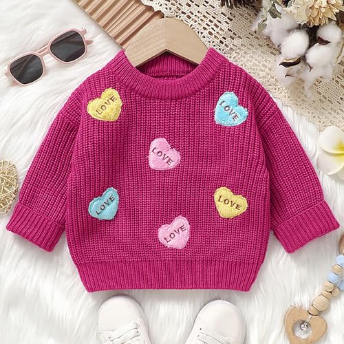 Toddler Cute Heart Print Pullover Ribbed Knitted Crewneck Chunky Sweaters Girls Warm Long Sleeve Fall Winter Tops2