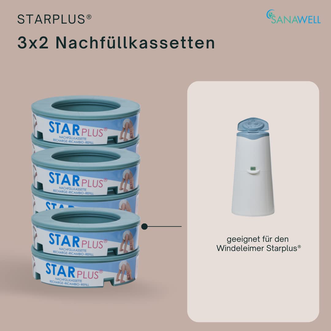 MEDOSAN Windeleimer Nachfüll-Set | 6teilig | geruchsdicht | keimfrei | Fassungsvermögen bis zu 200 Windeln | integrierter Aktiv-Geruchsfilter