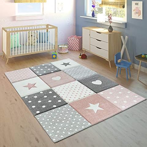 Alfombra Paco Home Cuarto Infantil Pelo Corto Jóvenes Corazón Lunares Rosa Gris Blanco Cover
