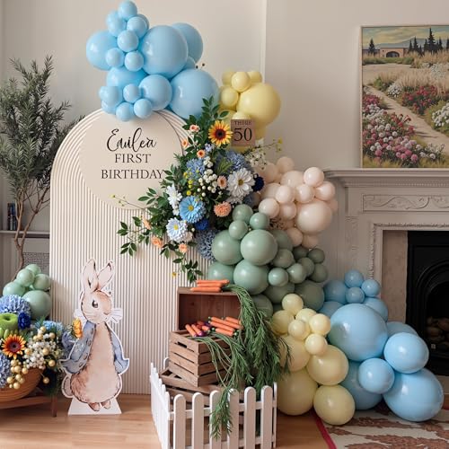 Image of Baby Shower Decoration, 150pcs Sage Green Light Blue Pastel Yellow and Cream Balloon Arch Kit, Multi-sized Balloons for Classic Bear or Rabbit Themed Birthday Party Decor