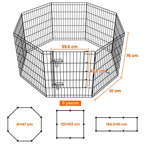 Yaheetech 8-TLG Welpenlaufstall 76cm hoch Welpenauslauf für Hunde Wohnung & Garten, faltbar, Freilaufgehege Welpenzaun mit Tür, Aufbau werkzeugfrei