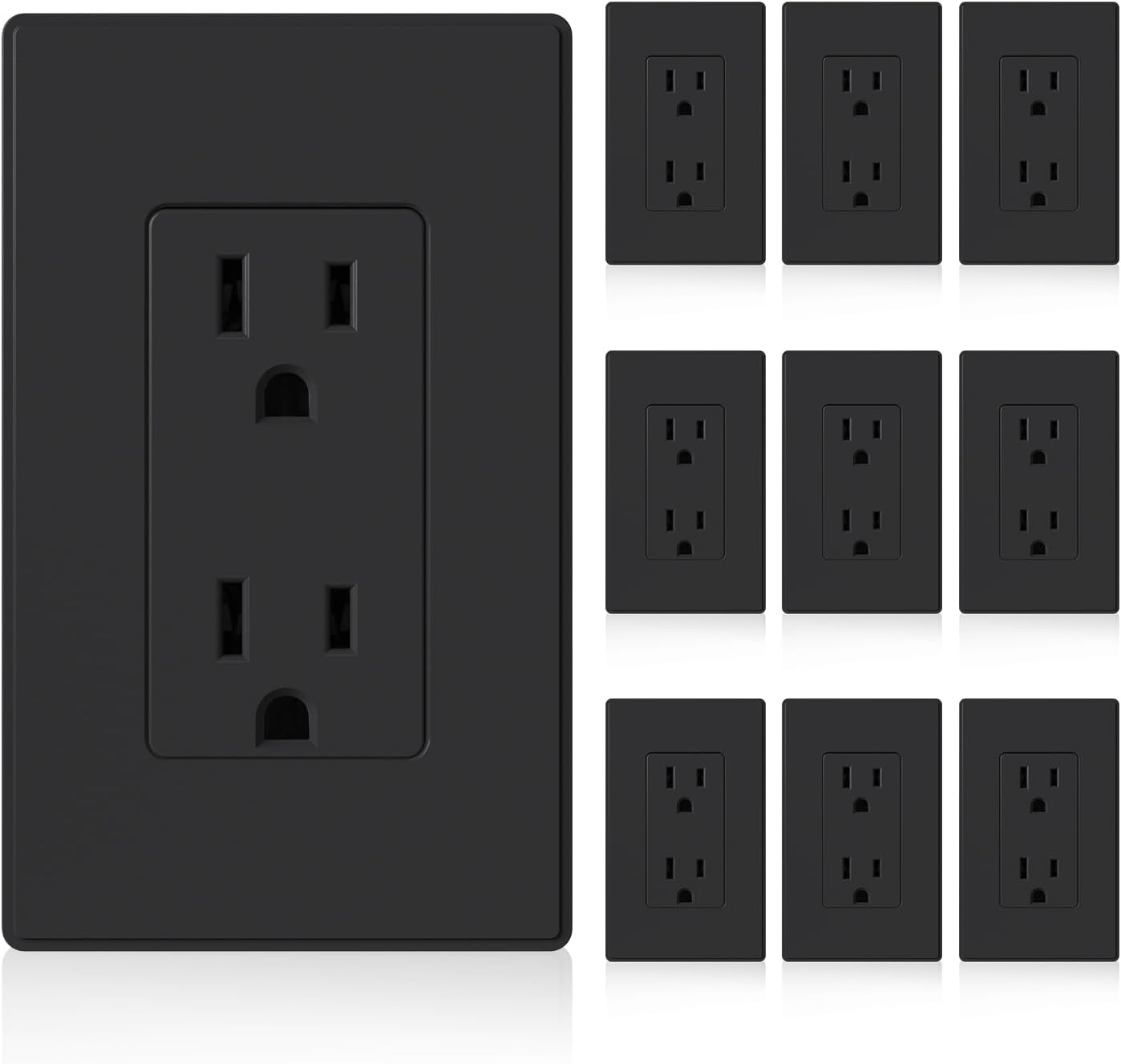 wall receptacle 2003A matte black with wall plate 10 pack