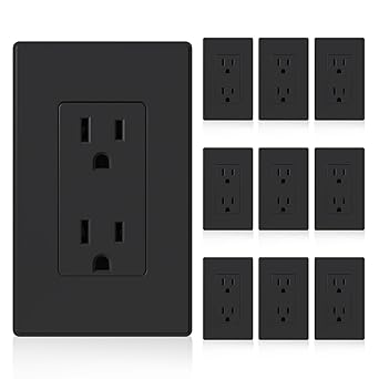 wall receptacle 2003A matte black with wall plate 10 pack