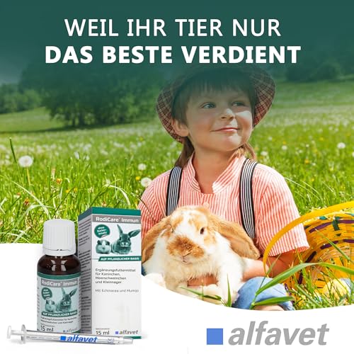 alfavet RodiCare Immun, Doppelpack, Immunstärkung für Kaninchen, Meerschweinchen und Kleinnager, Ergänzungsfuttermittel, 2 x 15ml, Dosierspritze