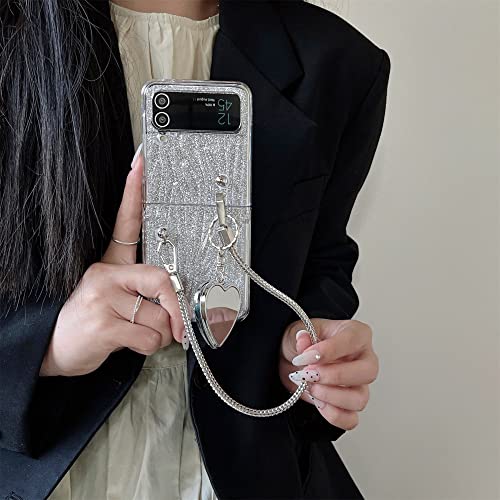 Coque antichoc Z Flip 4 anti-chute avec bracelet de maintien et miroir coeur