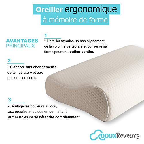 Doux Rêveurs Oreiller à Mémoire de Forme, Oreiller Ergonomique Cervicales, Oreiller Rectangulaire – Masque de Sommeil – Bouchons d’Oreilles pour Dormir Doux Rêveurs Oreiller à Mémoire de Forme, Oreiller Ergonomique Cervicales, Oreiller Rectangulaire – Masque de Sommeil – Bouchons d’Oreilles pour Dormir