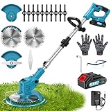 Débroussailleuse sans Fil 21V, Coupe-Bordures 4-en-1 avec Batteries 4.0 Ah - Tête Pivotante 90°, Poignée Réglable, 4 Lames pour Jardin, Pelouse et Désherbage Facile
