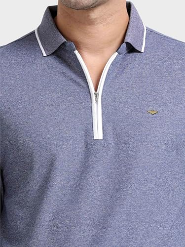 Image of STELLERS Men's Melange Full Sleeve Zipper Polo T-Shirt | Feather Soft Fabric | Breathable | Regular Fit | Quick Dry | Wrinkle Free | Tipping Design