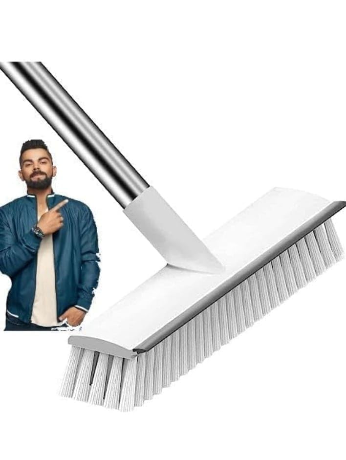 Milton 3-in-1 Bathroom Cleaning Brush with Wiper | Long Handle Floor Scrubber | 180° Rotating Toilet & Tile Cleaning Brush