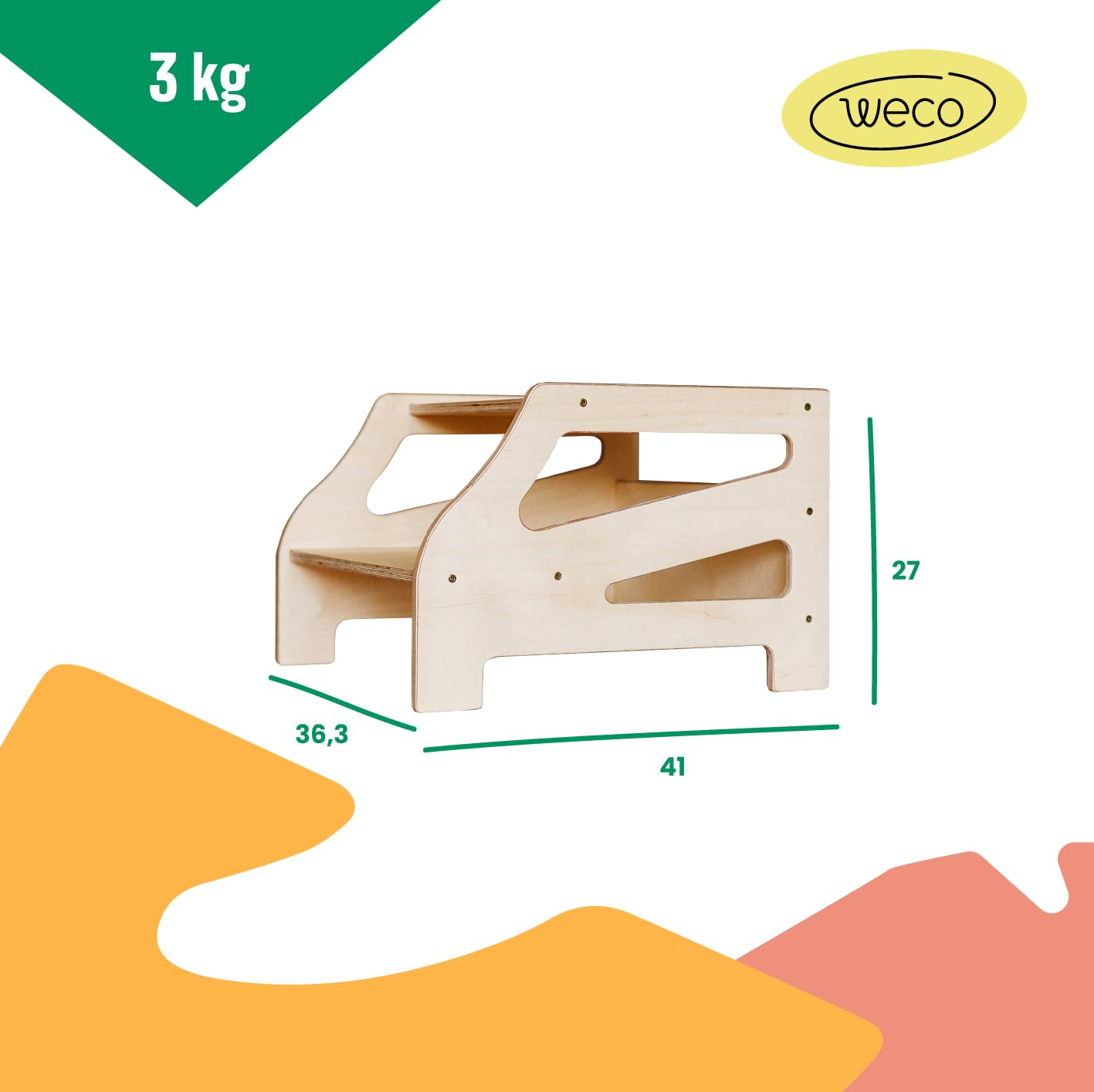 Weco Tritthocker mit 2 Stufen Streifendesign Holzhocker für Kinder Kindertreppchen Schemel Kindermöbel für Bad Küche Kinderzimmer ab 2 Jahre Toilettenhocker Hocker Holz Kinderzimmer Möbel (Weiß)