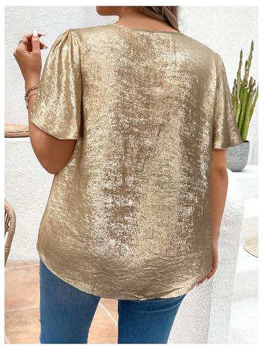 Floerns Women's Plus Size Flounce Short Sleeve Keyhole Neck Party Blouse Tops2