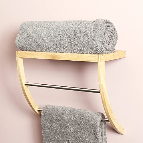 Home Basics TR35119 Bamboo Wall Mount Shelf With 2-Tier Curved Towel Rack thumb #4