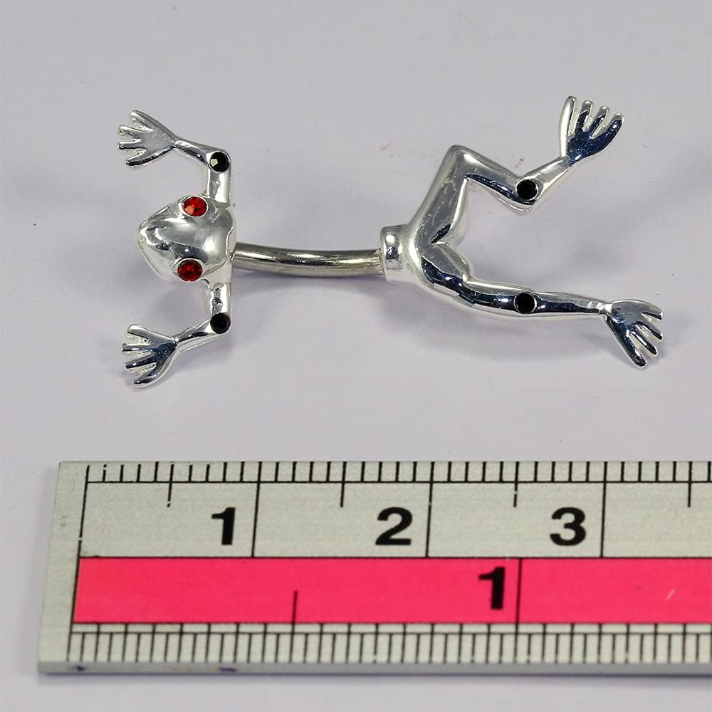 Crystal Gemstone Frog Double Side Design 925 Sterling Silver with Stainless Steel Belly Ring - Belly Button jewelry - Navel jewelry - Silver Navel Ring
