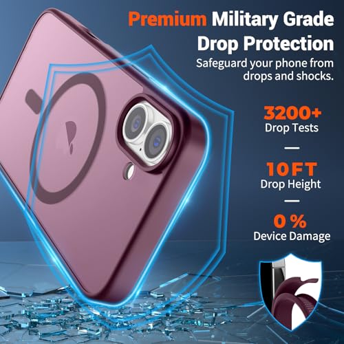 Image of SUPFINE Magnetic for iPhone 17 Case (Compatible with MagSafe)(Military Grade Drop Protection) Translucent Matte Shockproof with Anti-Fingerprint Phone Cover 2025,Wine Red