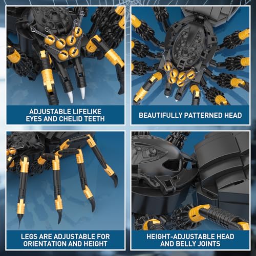 Image of HIGH GODO Wild Animals Spider Building Set, Magic Animal Black Spider Model Kit, Horror Halloween Spiders Toy for Teens Adults 14+ (445PCS)