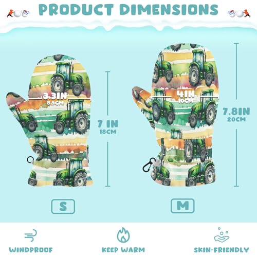 Green Tractor Truck Boys Girls Gloves Toddler Mittens Warm Baby Kids Gloves Ski Gloves for Skiing S3