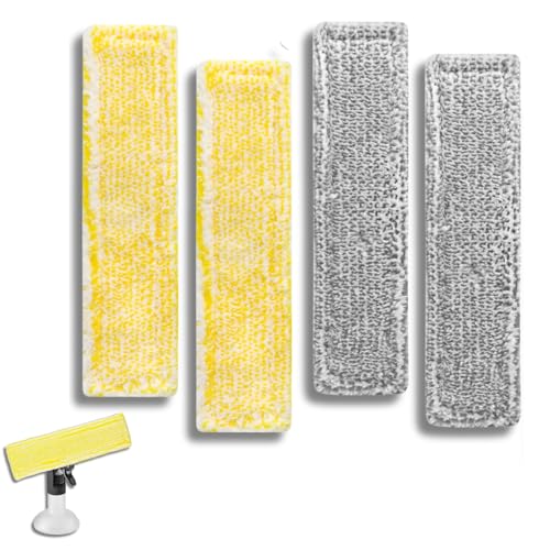 4 Stück Ersatzpads kompatibel mit Kärcher Fenstersauger Ersatzteile, Fenstersauger Zubehör Mikrofaser-Wischbezüge passend für Fensterreiniger Ersatzteile WV2 WV5 (Gelb y Grau)
