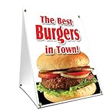 A-Frame Sidewalk The Best Burgers in Town! Sign with Graphics On Each Side | 18' X 24' Print Size
