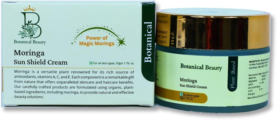 Moringa Sun Shield Cream - Best Sunscreen for Oily / Dry & All Skin Type | Natural Sun Protection with Red Raspberry & Carrot Seed Oil, Organic Moringa sunscreen for Women and Men | 30+ SPF | 50 gm