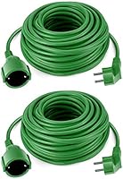 O&W Security 2er Set Verlängerungskabel Schuko 2x20 m – IP44 Innen/Außen, bis 3500 W, 2x1,5 mm², Spezialkunststoff-Ummantelung, grün, für Garten & Werkstatt