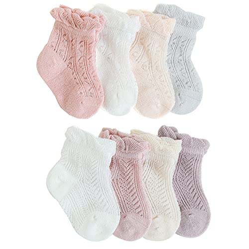 Image of Eimmabey Toddler Socks Boys and Girls 8 Pack Cotton Baby Socks Cute Wrinkled 0-6 Months¡