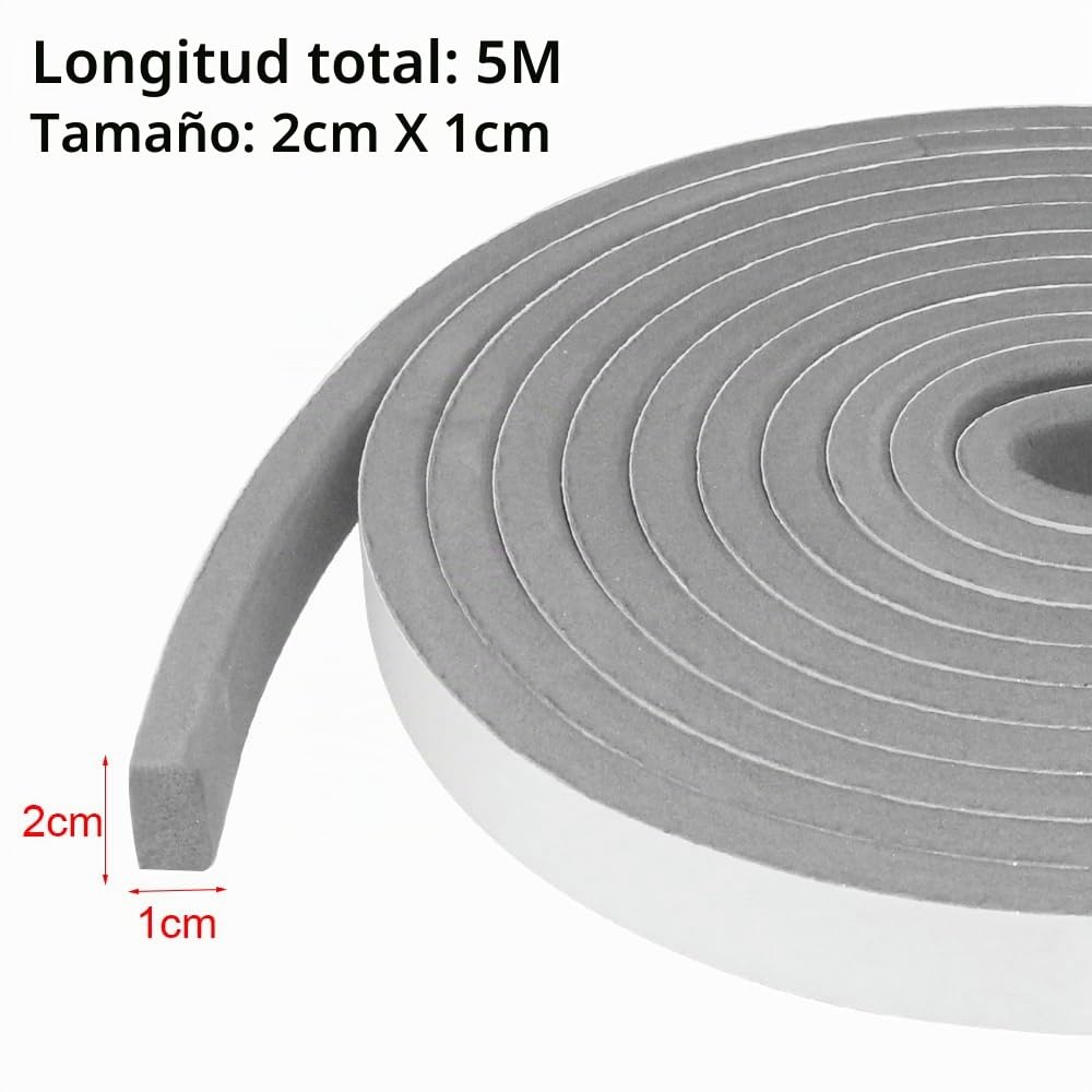 Cinta de Sellado Autoadhesiva, Espuma de Sellado Gris, 25 mm(W) x 10mm(T), Cinta de Espuma de Puerta de Ventana, Resistente a la intemperie, Anticolisión, Insonorización, longitud total 5m