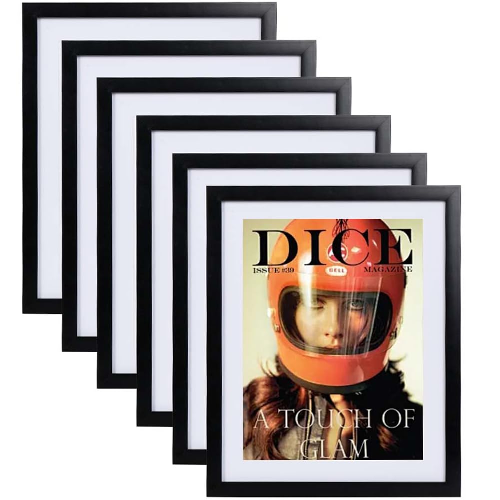 CheeFun 6Pcs Sports Magazine Display Frame: Black Magazine Frames for Wall fits Magazine Measuring 8.5 x 11.25 Inch UV Protection Picture Frames Showcase