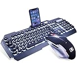 Lexonelec Clavier Gaming Mouse Définit M398 Filaire Blanc LED rétroéclairé 104 Touches Ergonomique Gamer Clavier multimédia USB en métal étanche + Optique 2400dpi 6 Touches Souris de Jeux PC Définit
