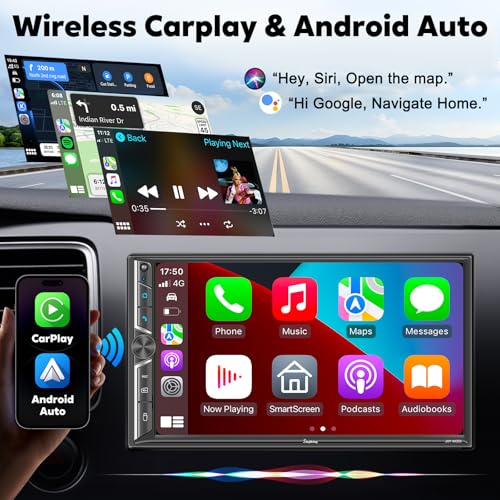 Radio para auto con CarPlay y Android Auto inalámbricos 7 pulg miniatura 2