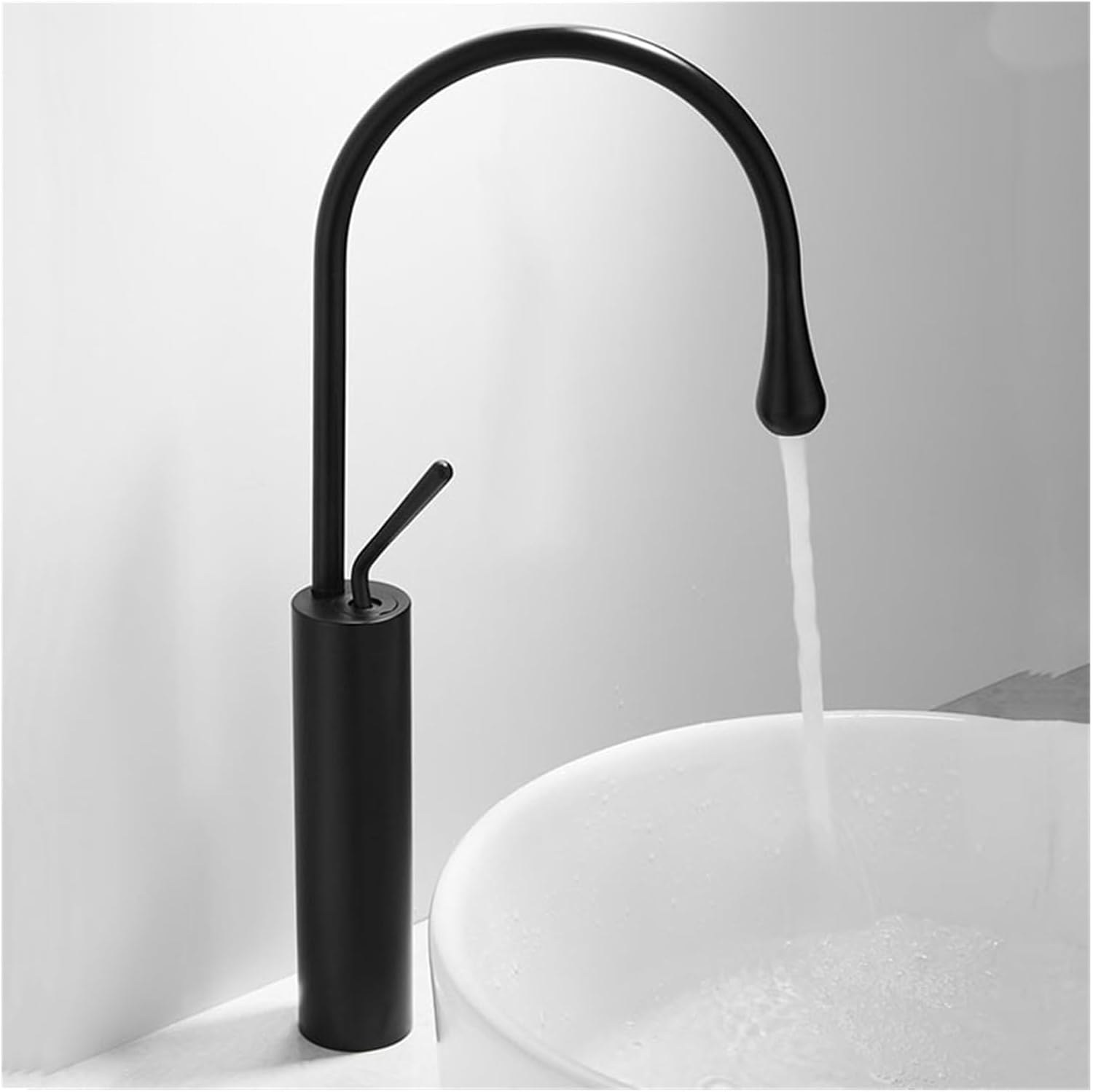 Basin Faucet Single Handle 360 ​​Swivel Spout Modern Brass Mixer Faucet for Kitchen and Bathroom Basin Sink Faucets (Color : Black-Tall)