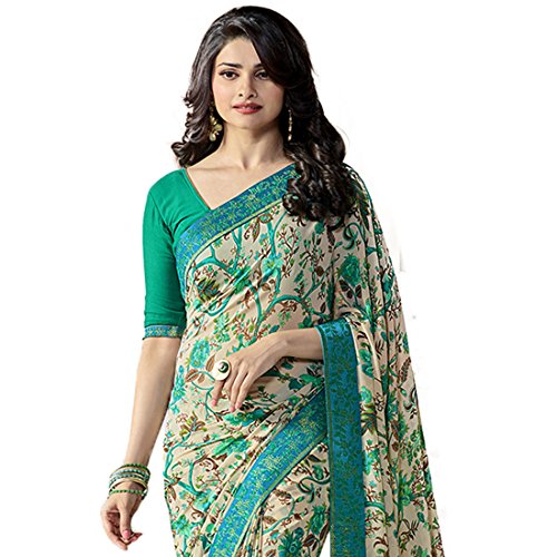 Image of RAJESHWAR FASHION WITH RF Women's Printed Georgette Saree For Women With Jacquard Work Lace Border With Blouse Piece(Multicolored Free Size 6.30 Mtr Variation)