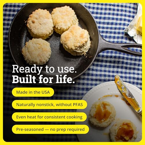 Image of Lodge Seasoned Cast Iron Skillet - PFAS-Free, Non-Toxic Cookware - Use with an Oven, Stove, Grill, or Campfire - Naturally Non-Stick & Oven Safe - 8 Inches