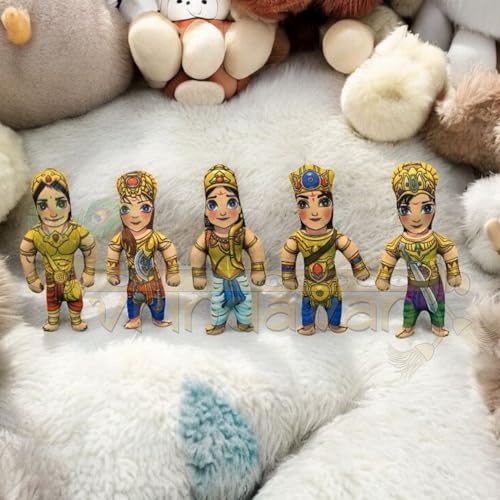 Image of Panch Pandav Soft Toy for Kids | Mahabharat Characters Plush Toys Yudhishthir Bheem Arjun Nakul Sahadev Dolls | Vedic Culture Learning Toy Soft Fabric Safe for Children Gift for Kids